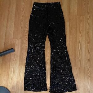 AKIRA Black Sequin Boot Cut Flare Pants